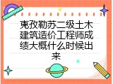 克孜勒苏二级土木建筑造价工程师成绩大概什么时候出来