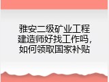 雅安二级矿业工程建造师好找工作吗，如何领取国家补贴