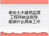 泰安土木建筑监理工程师就业指导，能做什么具体工作