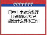 巴中土木建筑监理工程师就业指导，能做什么具体工作