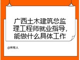 广西土木建筑总监理工程师就业指导，能做什么具体工作