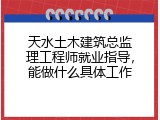 天水土木建筑总监理工程师就业指导，能做什么具体工作