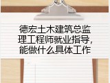 德宏土木建筑总监理工程师就业指导，能做什么具体工作