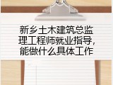 新乡土木建筑总监理工程师就业指导，能做什么具体工作