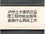 泸州土木建筑总监理工程师就业指导，能做什么具体工作