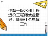 伊犁一级水利工程造价工程师就业指导，能做什么具体工作