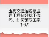 玉树交通运输总监理工程师好找工作吗，如何领取国家补贴
