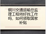 铜川交通运输总监理工程师好找工作吗，如何领取国家补贴