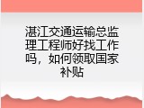 湛江交通运输总监理工程师好找工作吗，如何领取国家补贴