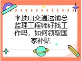 平顶山交通运输总监理工程师好找工作吗，如何领取国家补贴