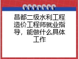 昌都二级水利工程造价工程师就业指导，能做什么具体工作