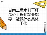 甘南二级水利工程造价工程师就业指导，能做什么具体工作