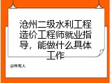 沧州二级水利工程造价工程师就业指导，能做什么具体工作