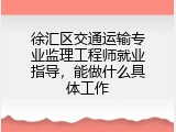 徐汇区交通运输专业监理工程师就业指导，能做什么具体工作
