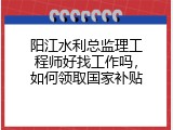 阳江水利总监理工程师好找工作吗，如何领取国家补贴