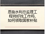 恩施水利总监理工程师好找工作吗，如何领取国家补贴