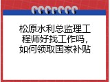 松原水利总监理工程师好找工作吗，如何领取国家补贴
