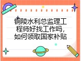 铜陵水利总监理工程师好找工作吗，如何领取国家补贴