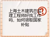 上海土木建筑总监理工程师好找工作吗，如何领取国家补贴
