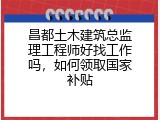 昌都土木建筑总监理工程师好找工作吗，如何领取国家补贴