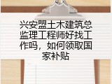 兴安盟土木建筑总监理工程师好找工作吗，如何领取国家补贴