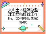 文山土木建筑总监理工程师好找工作吗，如何领取国家补贴