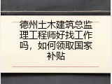 德州土木建筑总监理工程师好找工作吗，如何领取国家补贴