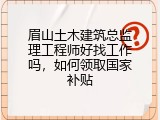 眉山土木建筑总监理工程师好找工作吗，如何领取国家补贴