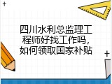 四川水利总监理工程师好找工作吗，如何领取国家补贴