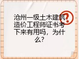 沧州一级土木建筑造价工程师证书考下来有用吗，为什么？