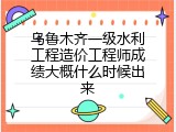 乌鲁木齐一级水利工程造价工程师成绩大概什么时候出来