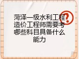 菏泽一级水利工程造价工程师需要考哪些科目具备什么能力