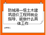 防城港一级土木建筑造价工程师就业指导，能做什么具体工作