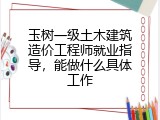 玉树一级土木建筑造价工程师就业指导，能做什么具体工作