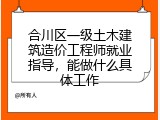 合川区一级土木建筑造价工程师就业指导，能做什么具体工作