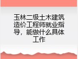 玉林二级土木建筑造价工程师就业指导，能做什么具体工作