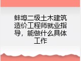 蚌埠二级土木建筑造价工程师就业指导，能做什么具体工作