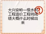 大兴安岭一级水利工程造价工程师成绩大概什么时候出来