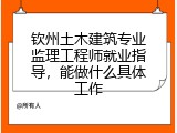 钦州土木建筑专业监理工程师就业指导，能做什么具体工作