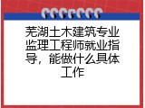 芜湖土木建筑专业监理工程师就业指导，能做什么具体工作