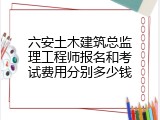 六安土木建筑总监理工程师报名和考试费用分别多少钱