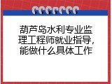 葫芦岛水利专业监理工程师就业指导，能做什么具体工作
