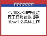合川区水利专业监理工程师就业指导，能做什么具体工作