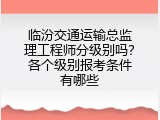 临汾交通运输总监理工程师分级别吗？各个级别报考条件有哪些