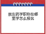 崇左药学职称在哪里学怎么报名