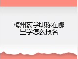 梅州药学职称在哪里学怎么报名