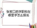 张家口药学职称在哪里学怎么报名
