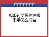 邯郸药学职称在哪里学怎么报名