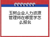 玉树企业人力资源管理师在哪里学怎么报名