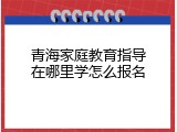 青海家庭教育指导在哪里学怎么报名